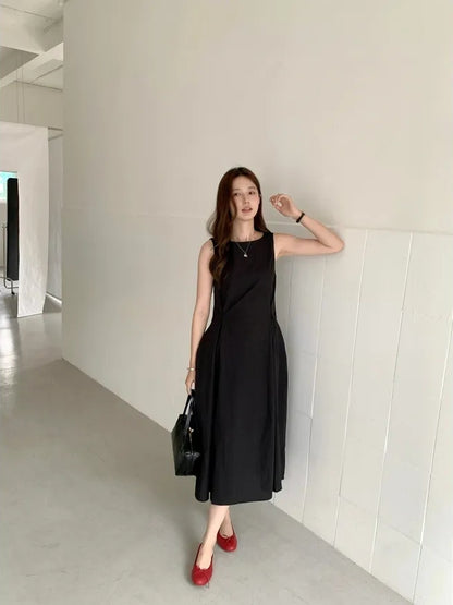 【F60625】韓國法式小眾高級感☕氣質休閒收腰顯瘦無袖背心連身洋裝260609