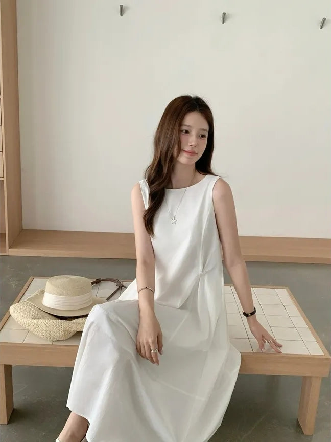 【F60625】韓國法式小眾高級感☕氣質休閒收腰顯瘦無袖背心連身洋裝260609