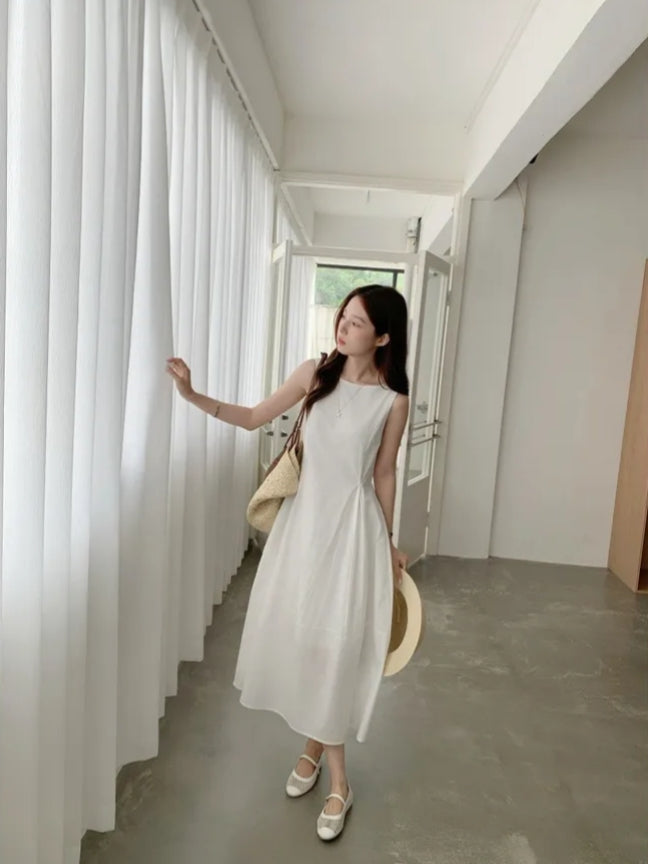 【F60625】韓國法式小眾高級感☕氣質休閒收腰顯瘦無袖背心連身洋裝260609