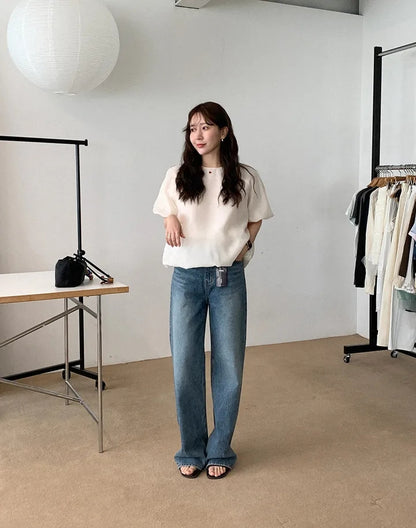 【F60637】韓系溫柔仙女系🌸簡約小眾泡泡袖寬鬆顯瘦花苞袖短袖上衣260713