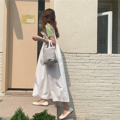 【F60638】韓系甜美小清新🍃層次感疊穿拼接蕾絲花邊細肩帶連身洋裝260713