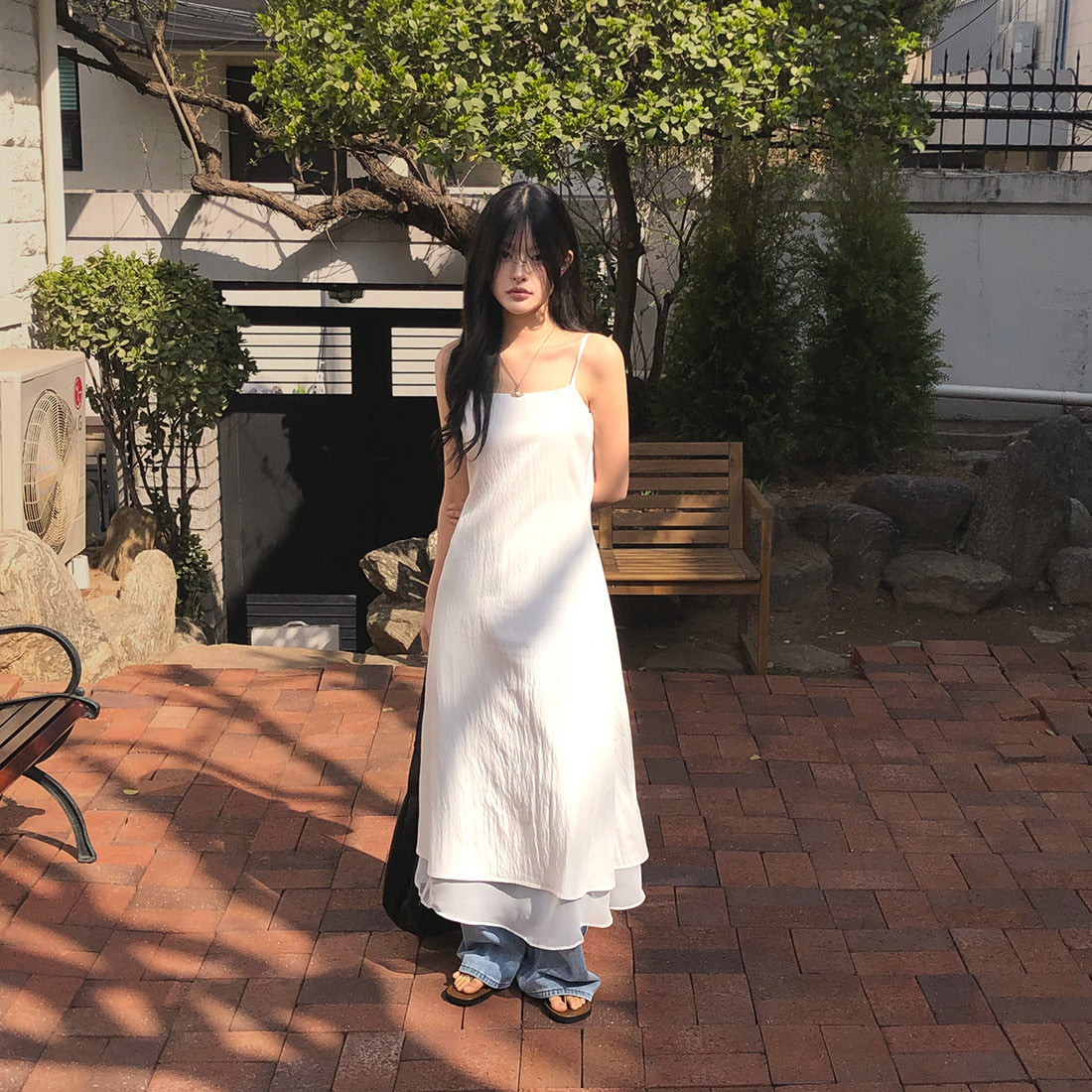 【F60612】韓系甜美仙氣感☁️設計感細肩帶多層網紗澎澎連身洋裝260609