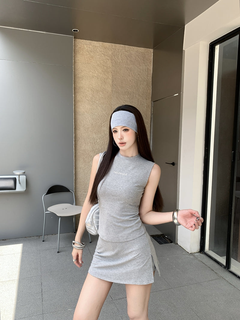 【F60611】實拍夏日辣妹風🔥無袖背心修身顯瘦+A字內搭短裙休閒運動套裝260609