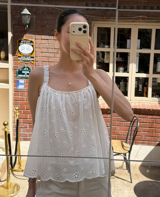 【F60613】清新仙女氛圍感🌸韓系立體小花朵細肩帶背心260609