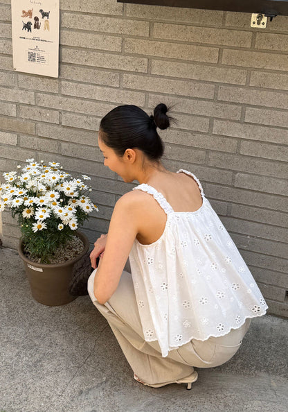 【F60613】清新仙女氛圍感🌸韓系立體小花朵細肩帶背心260609