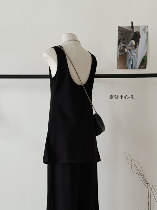 【F60633】都市極簡高智感☕顯瘦高級感黑色系靜奢風時髦兩件套裝260713