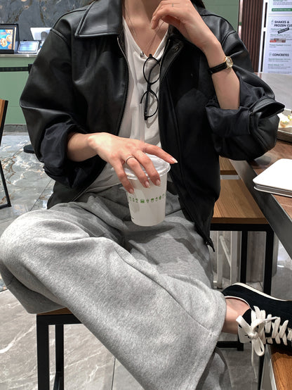 【F60679】摩登通勤・休閒短版皮革夾克外套260825