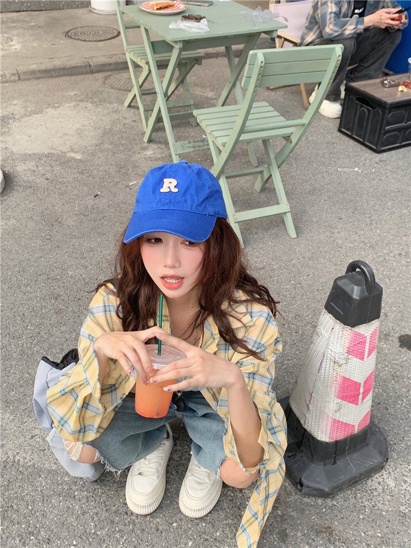 【F60661】韓系慵懶・休閒撞色格紋寬鬆長袖襯衫260825