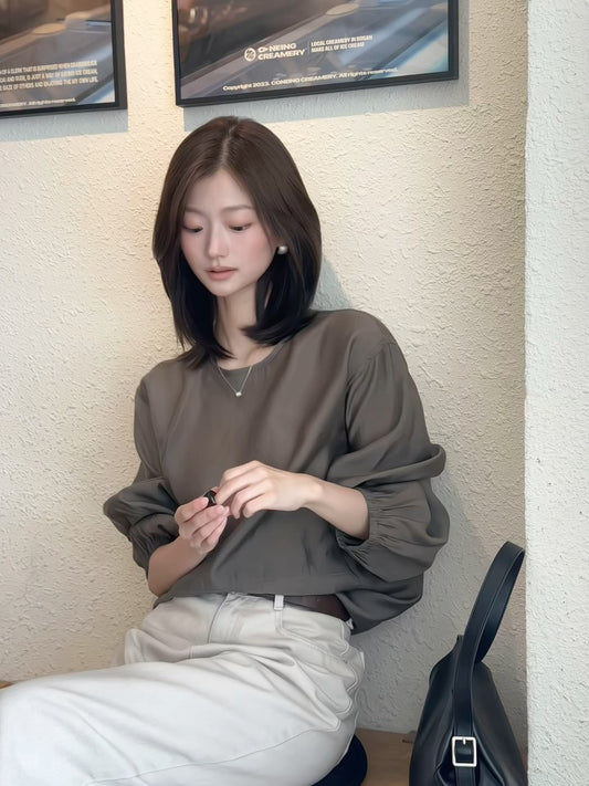 【F60680】輕熟知性・復古色系簡約長袖套頭襯衫260825