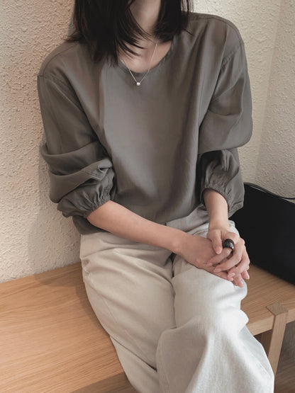 【F60680】輕熟知性・復古色系簡約長袖套頭襯衫260825