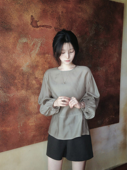 【F60680】輕熟知性・復古色系簡約長袖套頭襯衫260825