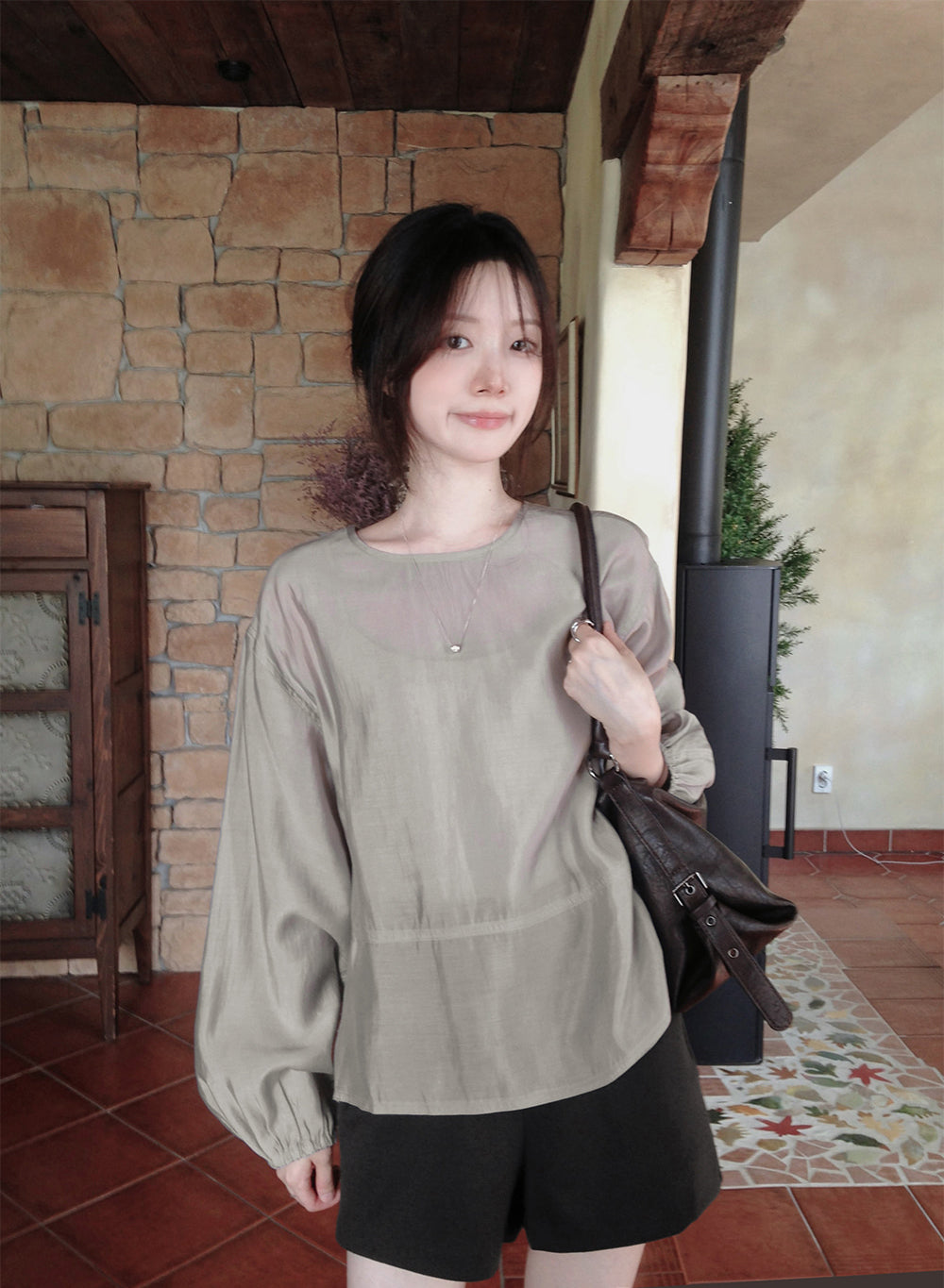 【F60680】輕熟知性・復古色系簡約長袖套頭襯衫260825