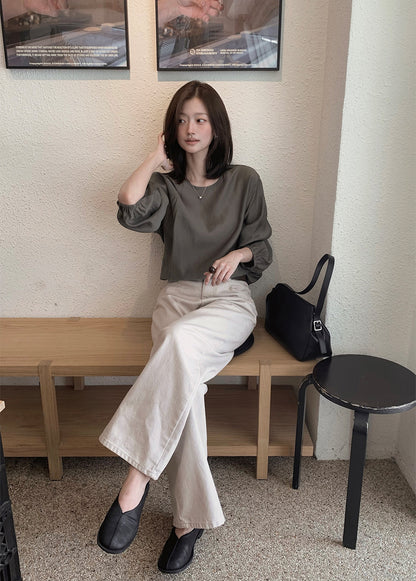 【F60680】輕熟知性・復古色系簡約長袖套頭襯衫260825