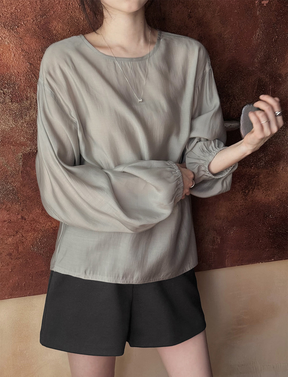 【F60680】輕熟知性・復古色系簡約長袖套頭襯衫260825