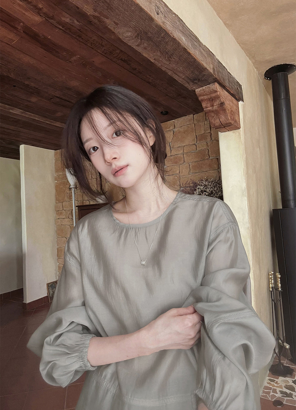 【F60680】輕熟知性・復古色系簡約長袖套頭襯衫260825