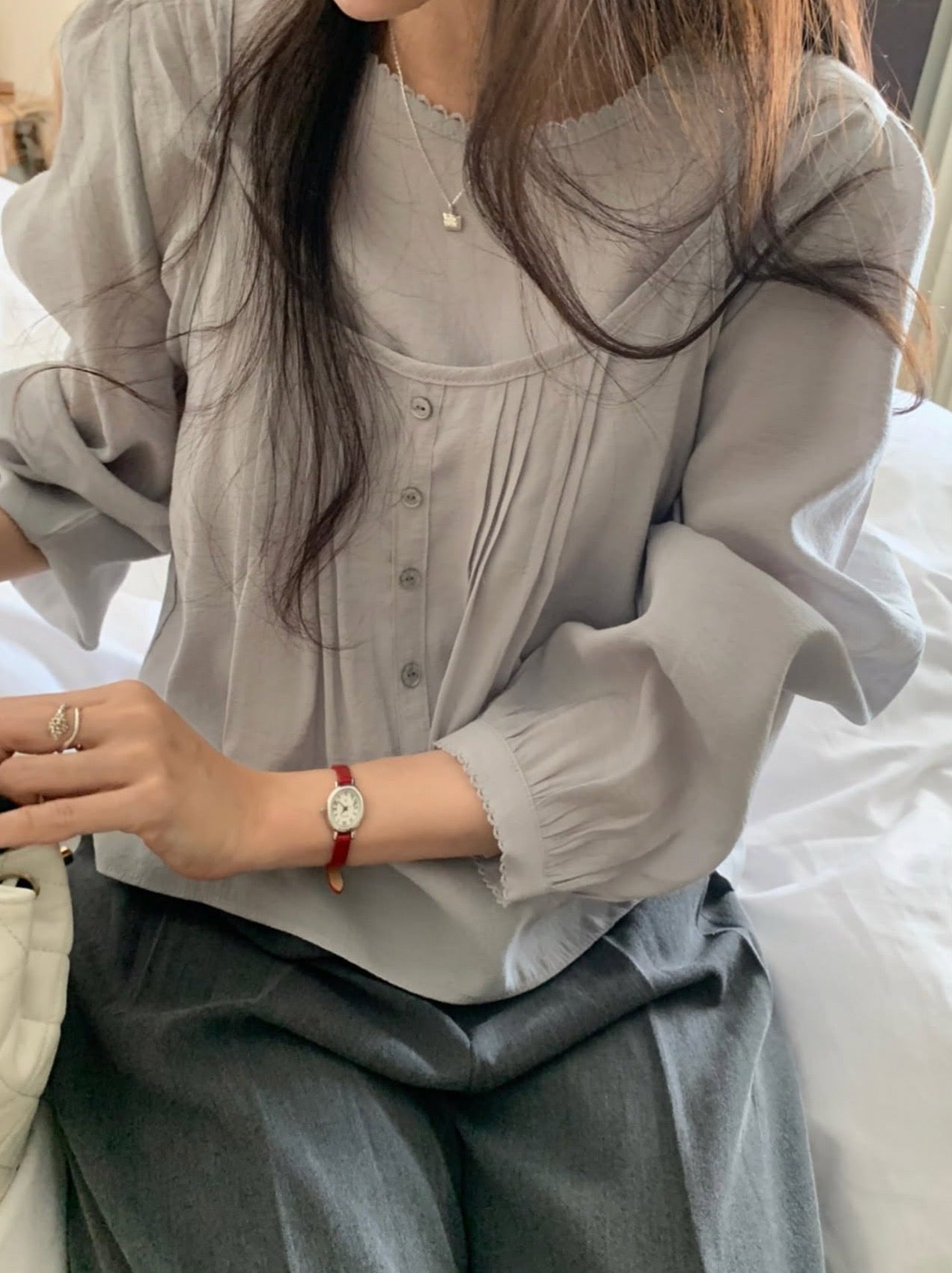 【F60671】韓系精緻・後背綁帶蕾絲細肩帶+襯衫260825