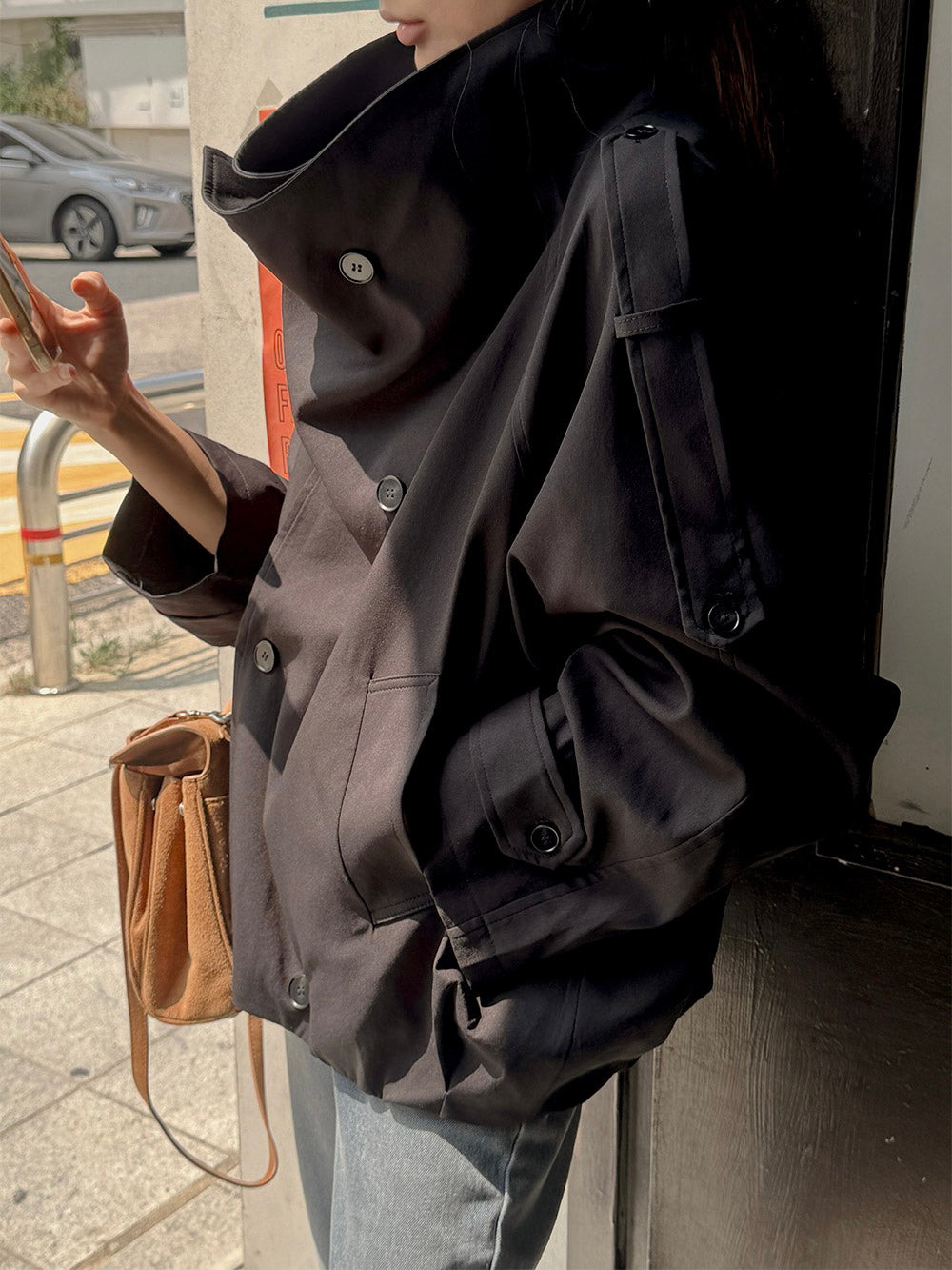 【F60751】英倫復古・雙排釦寬鬆工裝風衣外套260928