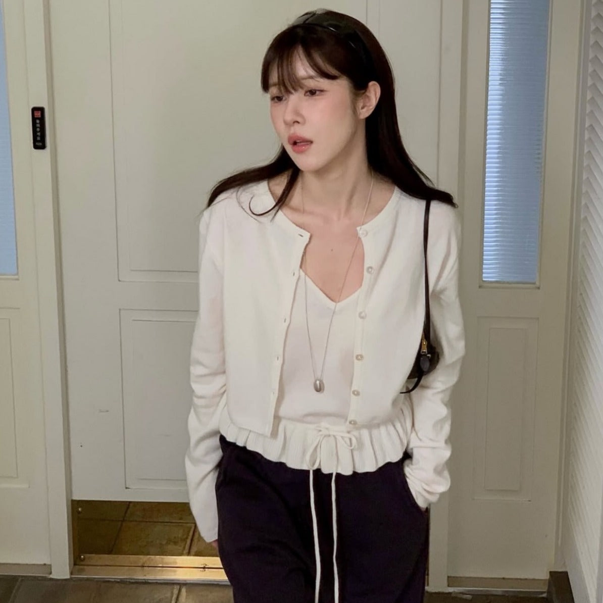 【F60699】法式甜美・荷葉花邊細肩帶+針織小外套套裝260914
