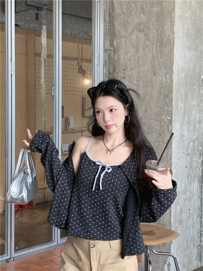 【F60735】甜美碎花・針織小外套+蝴蝶結細肩帶背心260928