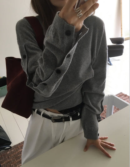 【F60694】極簡細節・袖口排釦純色長袖針織衫260914