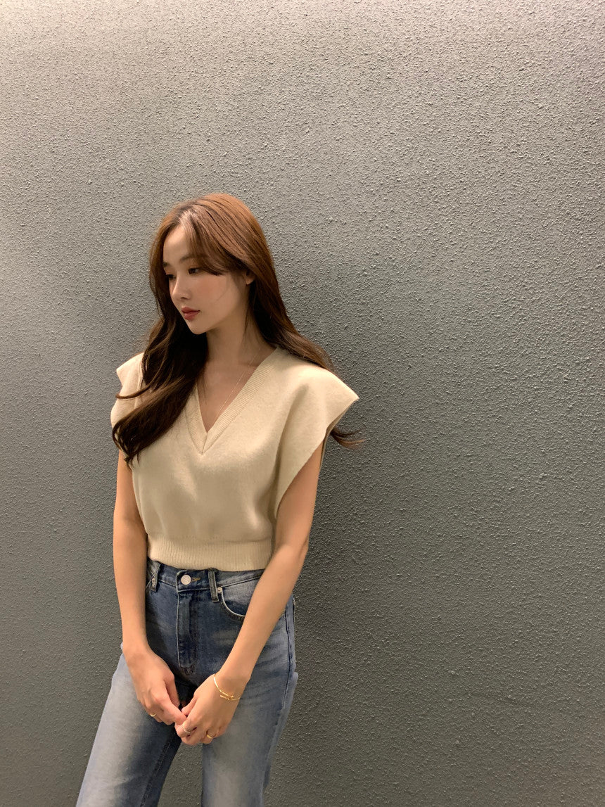【F60692】復古慵懶・V領寬鬆針織背心260914