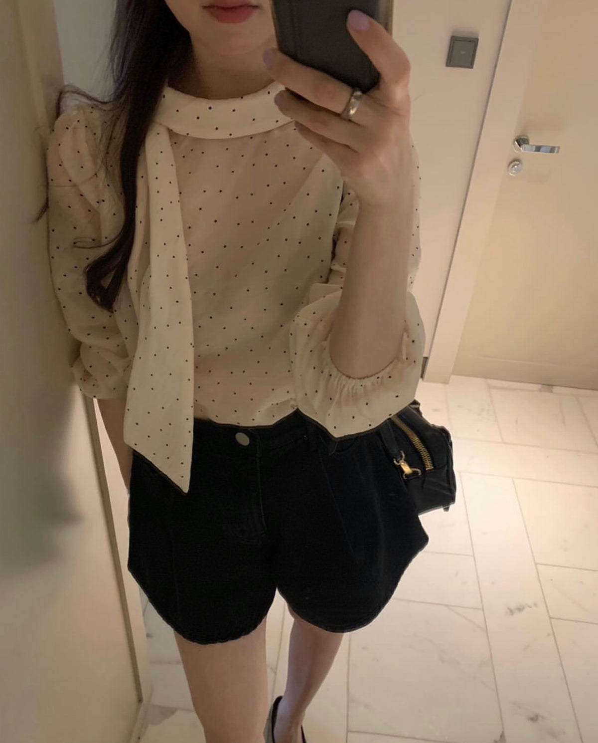 【F60700】復古甜美・點點飄帶長袖襯衫260914