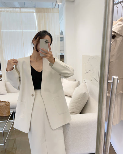 【F60691】氣質通勤西裝外套＋西裝高腰開衩裙（後鬆緊腰） 套裝260914
