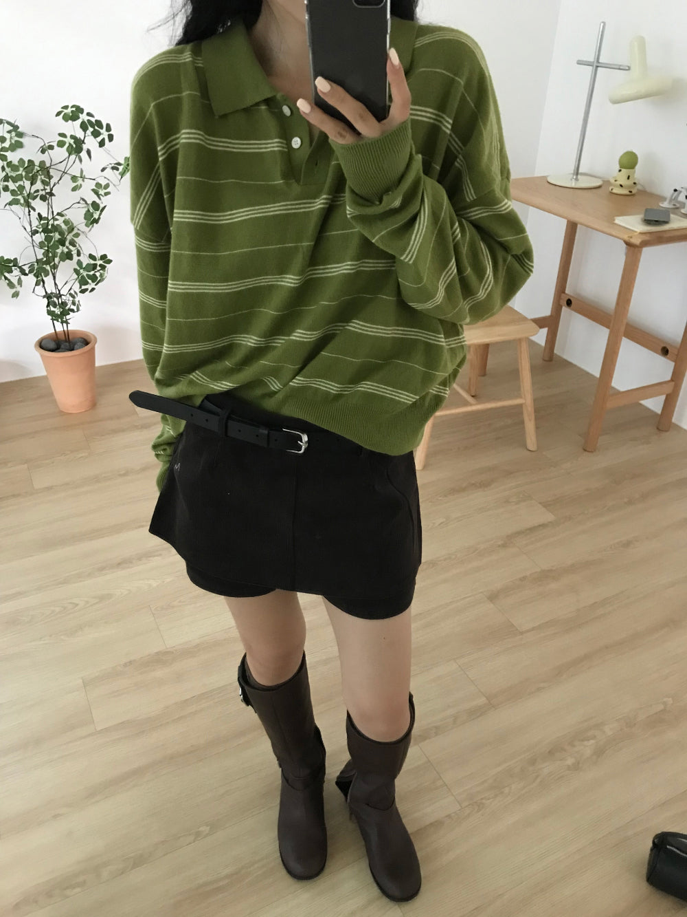【F60690】復古慵懶・條紋寬鬆長袖針織衫260914
