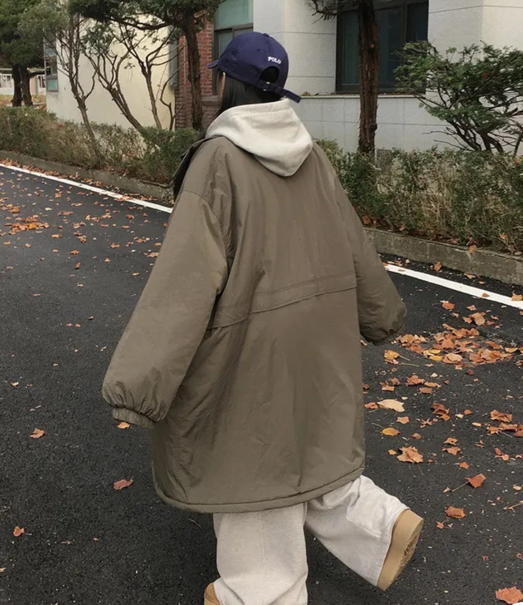 【F60789】韓系休閒・寬鬆長版加厚鋪棉外套261019