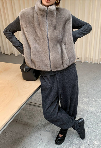 【F60716】氣質通勤・水貂毛感絨毛背心披肩外套260928