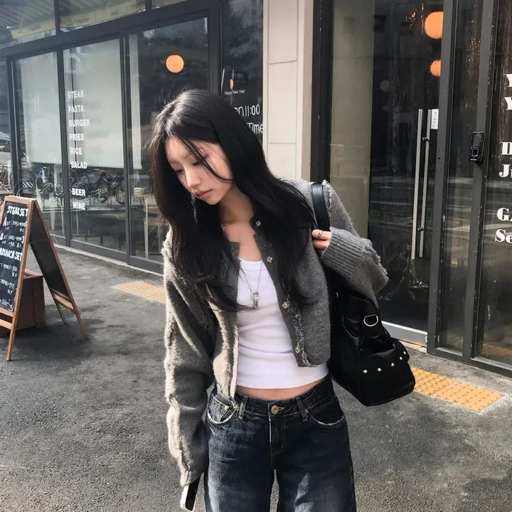 【F60784】復古設計・流蘇針織短版外套261012