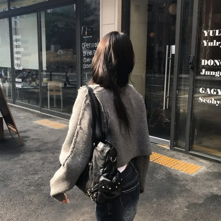 【F60784】復古設計・流蘇針織短版外套261012
