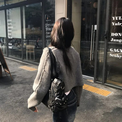 【F60784】復古設計・流蘇針織短版外套261012