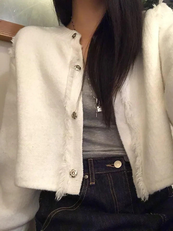 【F60784】復古設計・流蘇針織短版外套261012