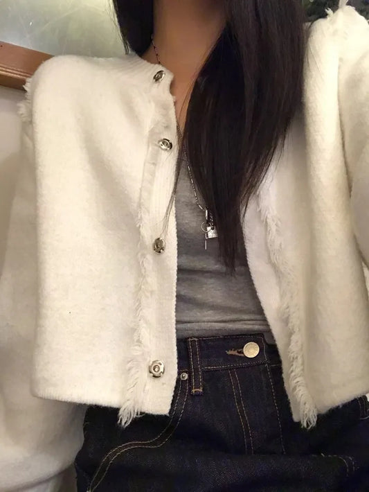 【F60784】復古設計・流蘇針織短版外套261012