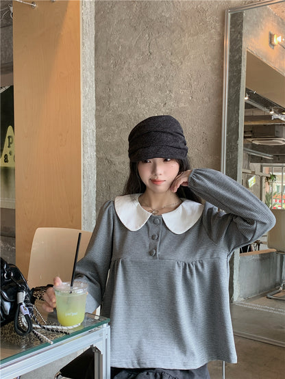 【F60730】甜美撞色・娃娃領套頭上衣260928