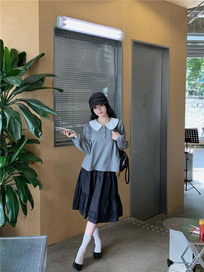【F60730】甜美撞色・娃娃領套頭上衣260928