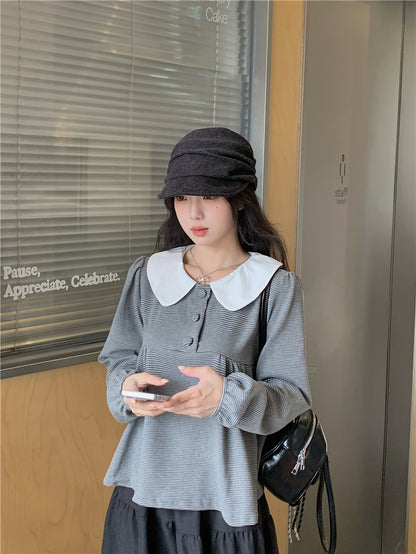 【F60730】甜美撞色・娃娃領套頭上衣260928