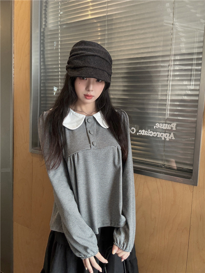 【F60730】甜美撞色・娃娃領套頭上衣260928