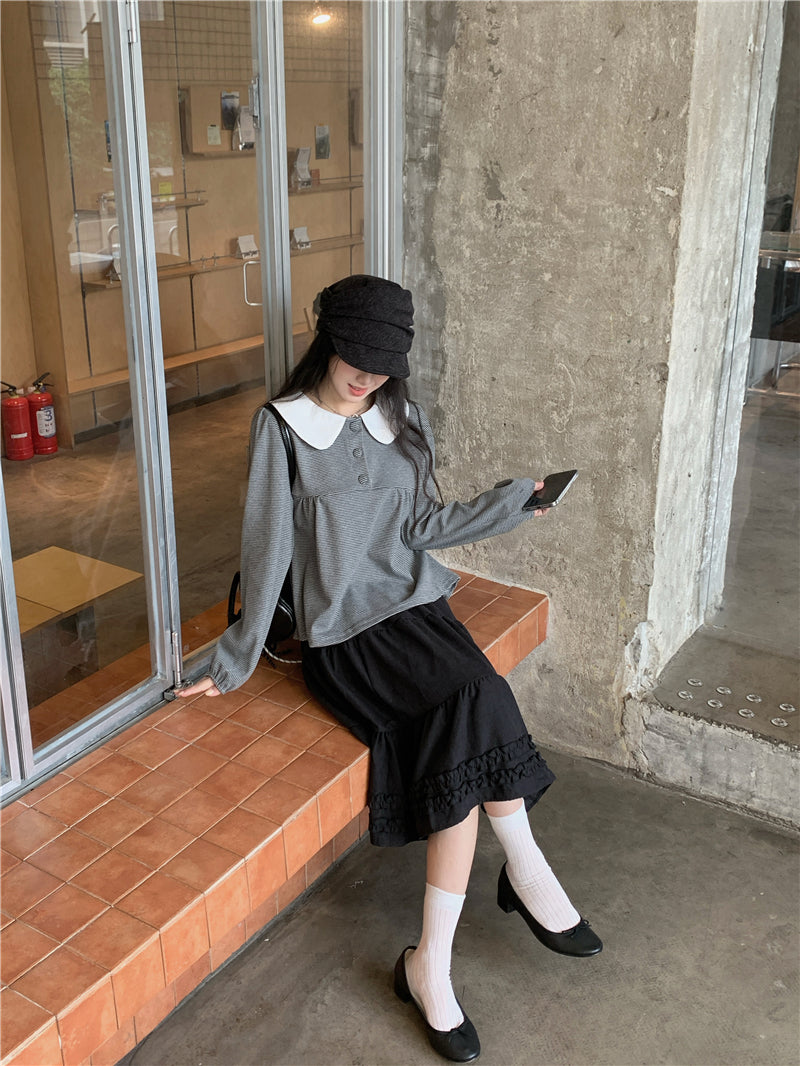 【F60730】甜美撞色・娃娃領套頭上衣260928