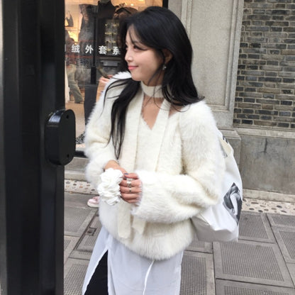 【F60777】柔美復古・掛脖飄帶寬鬆毛衣261012