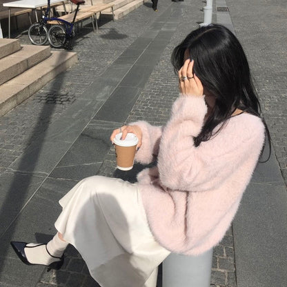 【F60777】柔美復古・掛脖飄帶寬鬆毛衣261012