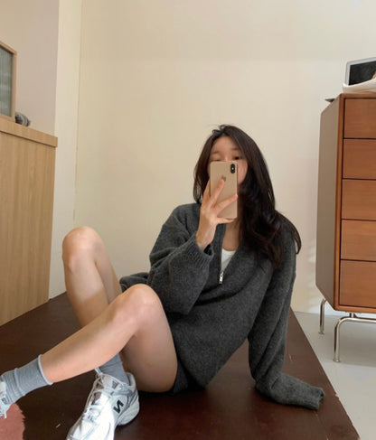 【F60780】休閒套裝・立領抽繩上衣＋針織短褲261012