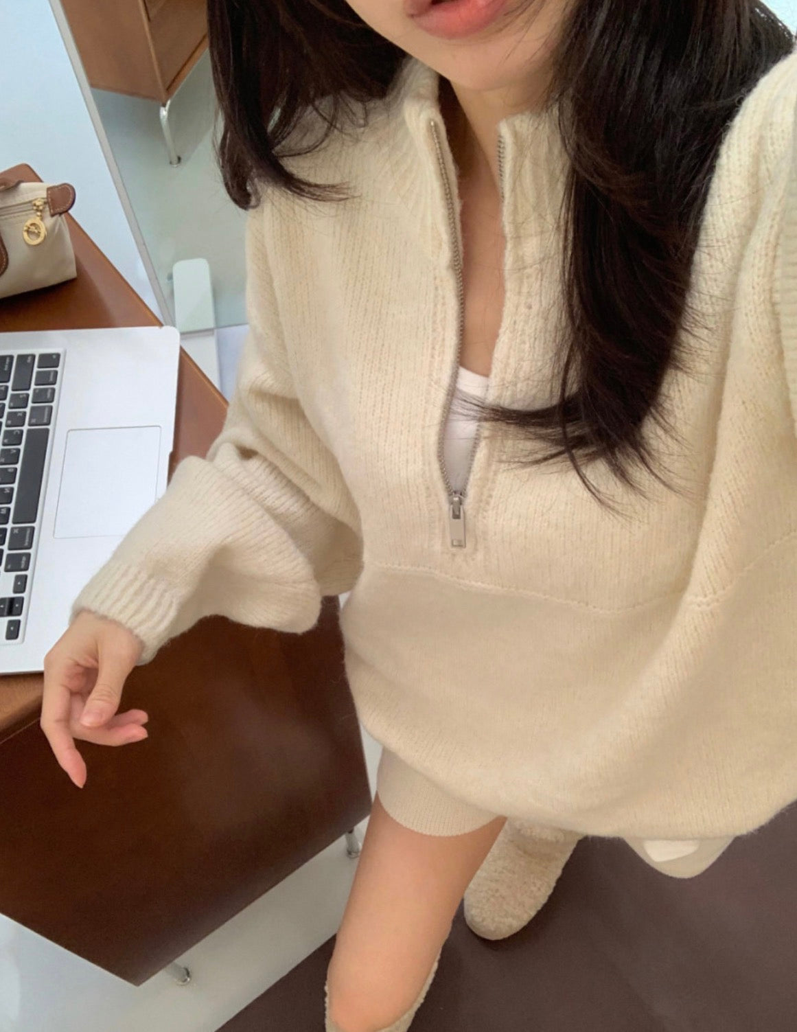 【F60780】休閒套裝・立領抽繩上衣＋針織短褲261012