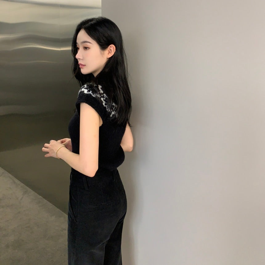【F60779】復古提花・短袖針織上衣261012