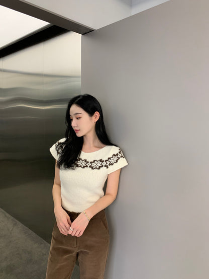 【F60779】復古提花・短袖針織上衣261012