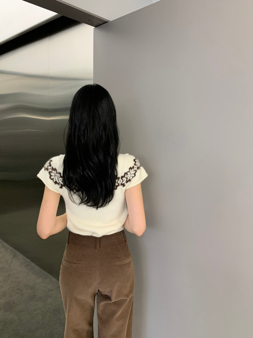 【F60779】復古提花・短袖針織上衣261012