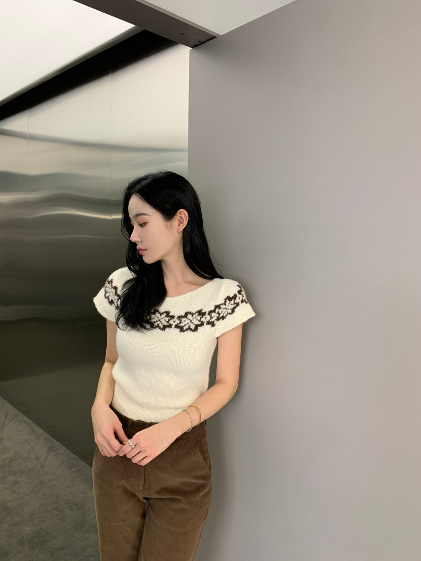 【F60779】復古提花・短袖針織上衣261012