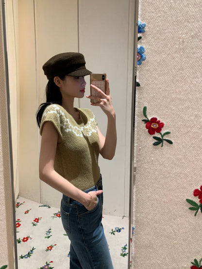 【F60779】復古提花・短袖針織上衣261012