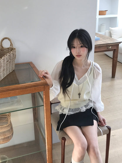 【F60723】法式溫柔・木耳邊綁帶寬鬆慵懶長袖襯衫260928